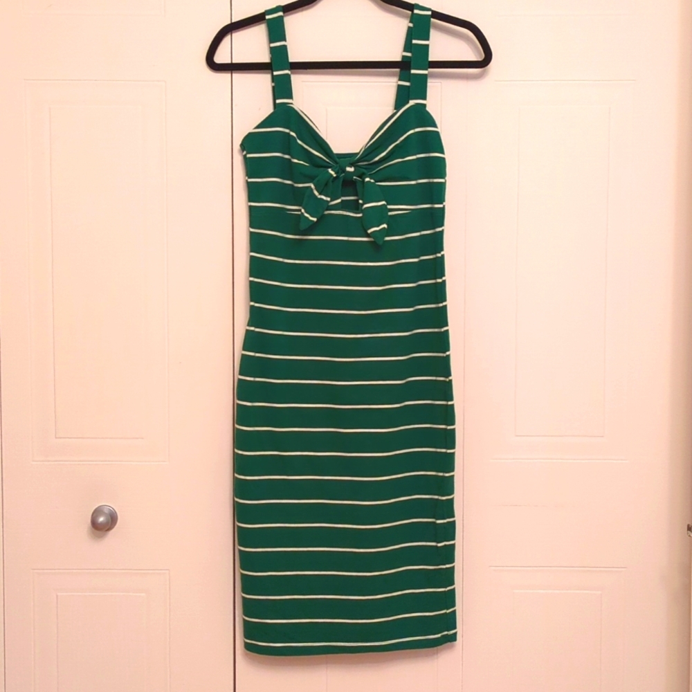 Forever 21 green dress with white stripes and tie